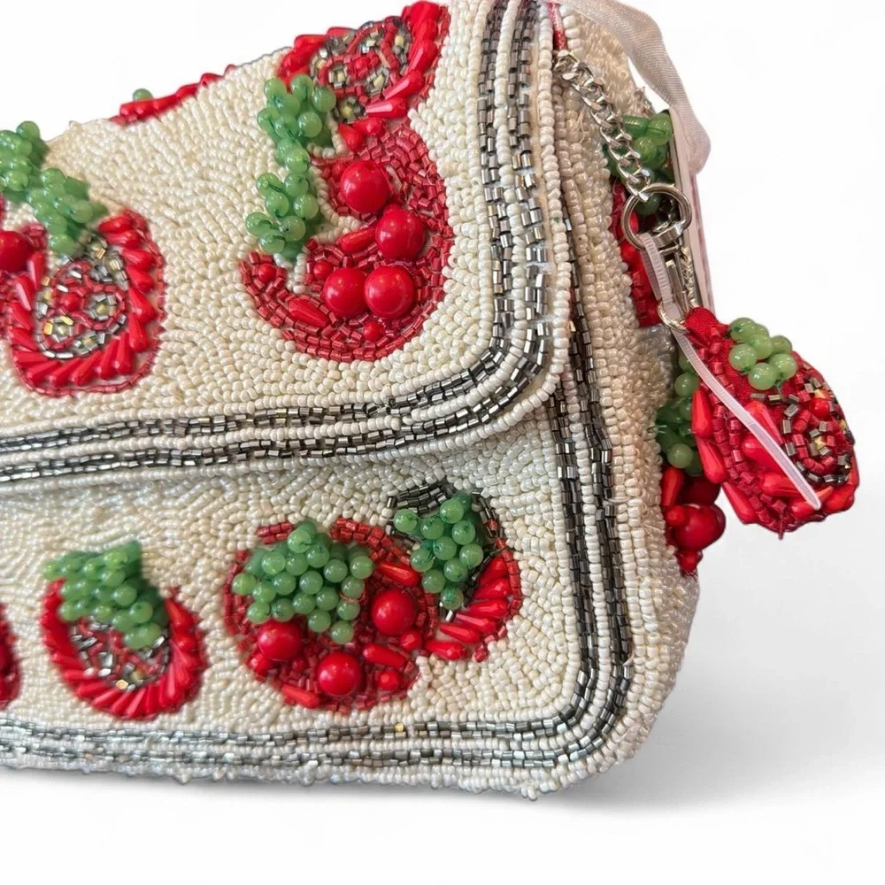 Viral Tomato Beaded Shoulder Bag Red Cream NWT